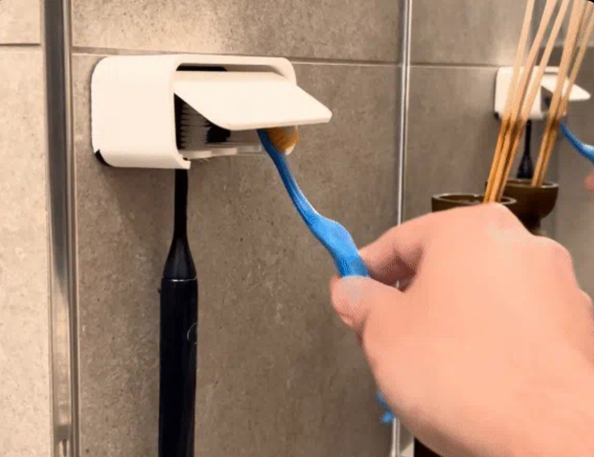 Wall-Mounted Toothbrush Holder in use
